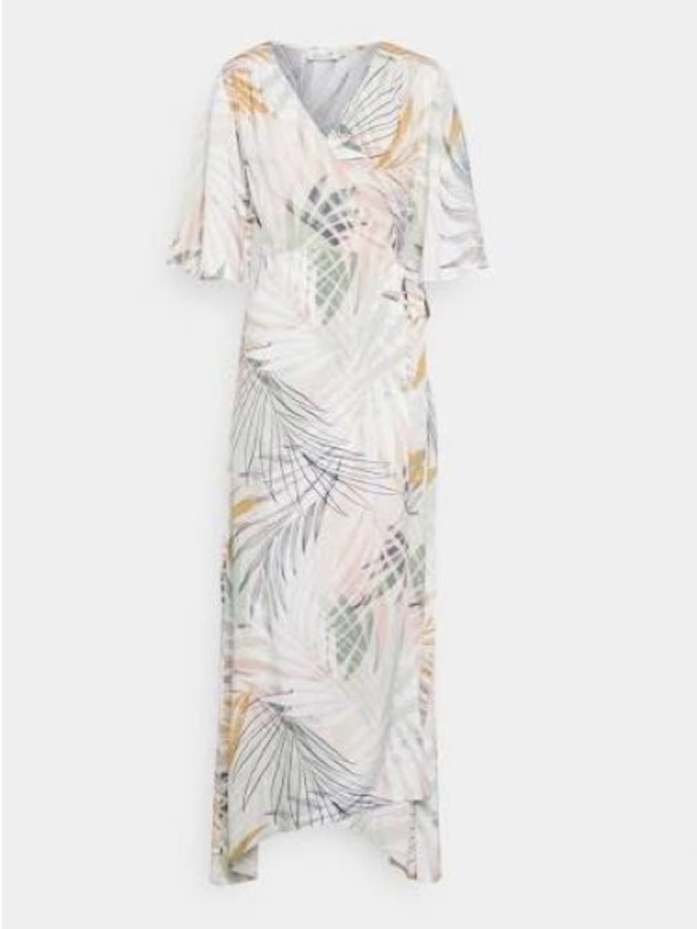 Molly Bracken Pastel Leaf Print Wrap Maxi Dress in White, Pink & Green